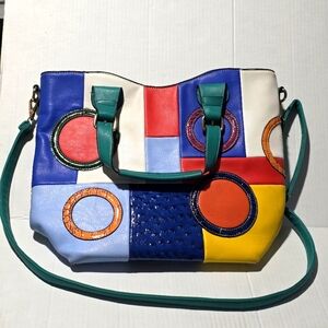 Colorfull Tote Messenger Crossbody Hobo Bag With Handel & Strap Faux Leather